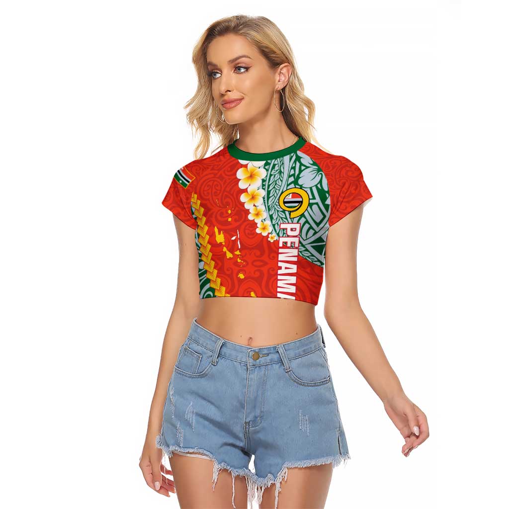 Penama Province Raglan Cropped T Shirt Vanuatu Map - Plumeria Flag Color LT14 Female Red - Polynesian Pride
