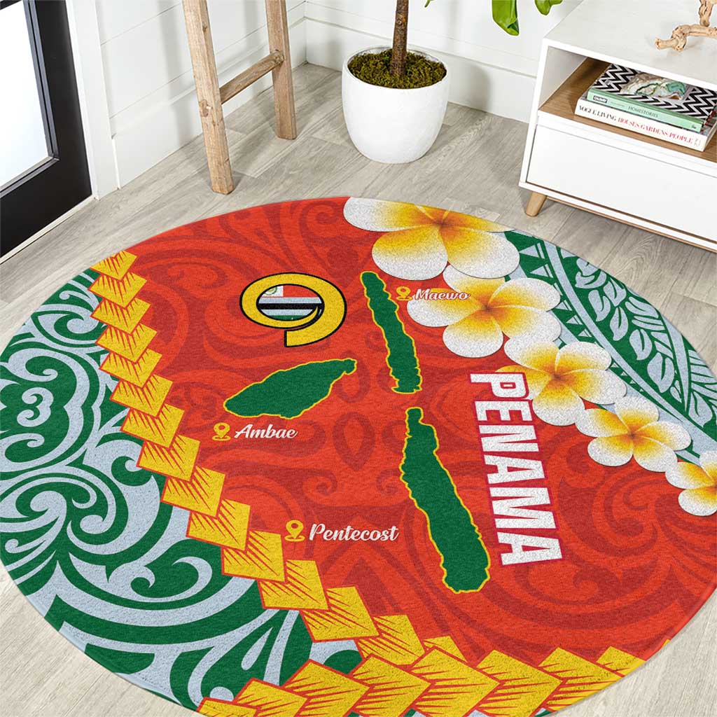 Penama Province Round Carpet Vanuatu Map - Plumeria Flag Color