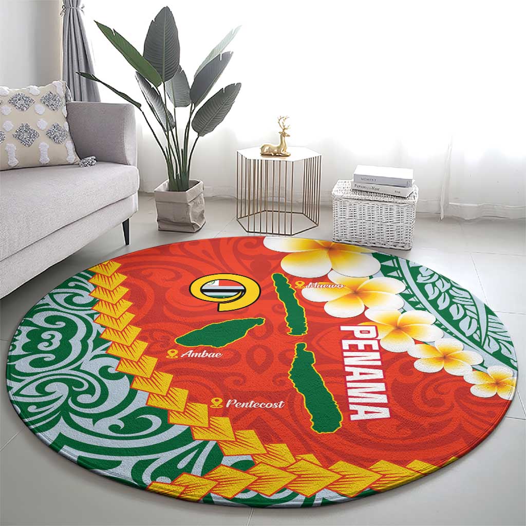 Penama Province Round Carpet Vanuatu Map - Plumeria Flag Color