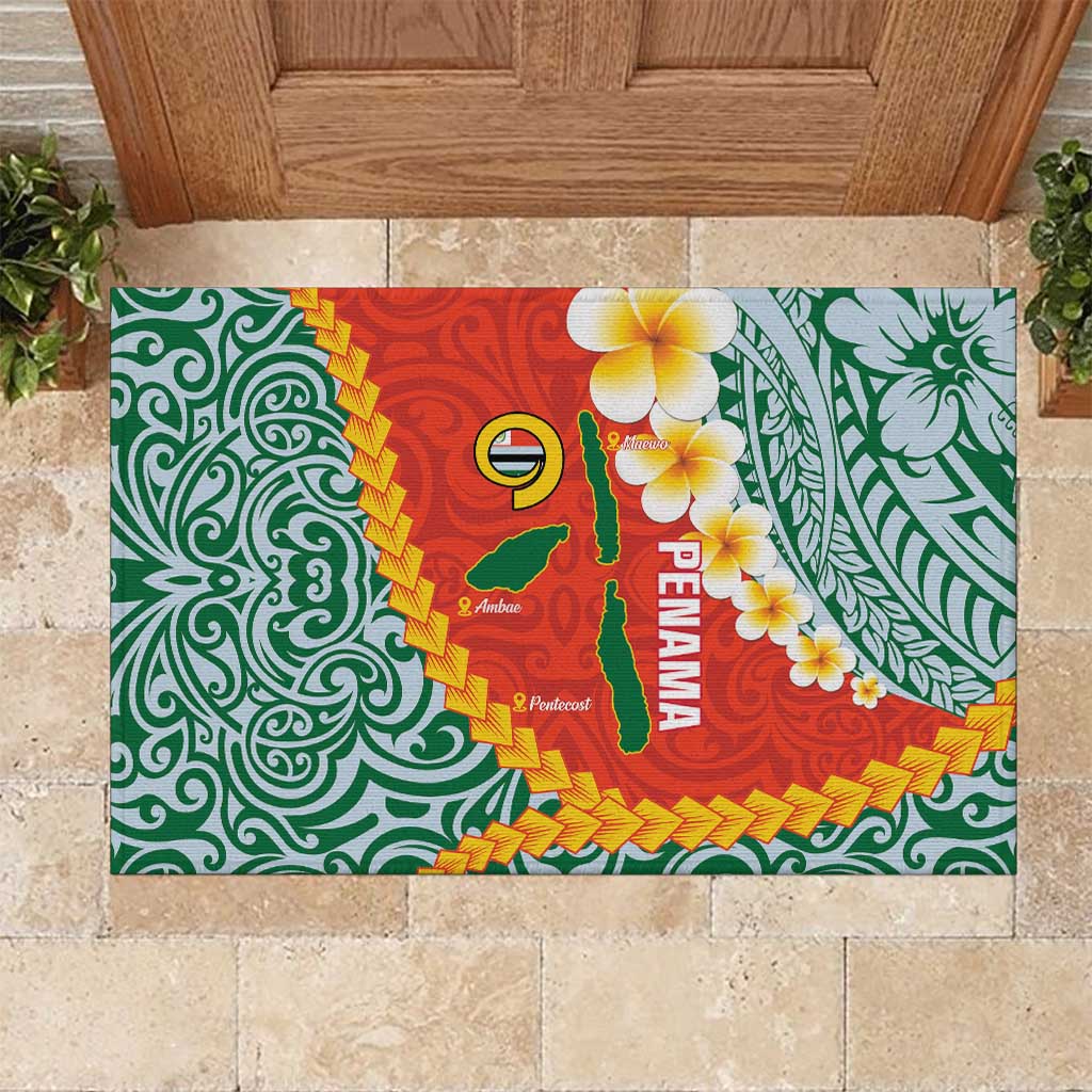 Penama Province Rubber Doormat Vanuatu Map - Plumeria Flag Color LT14 Red - Polynesian Pride