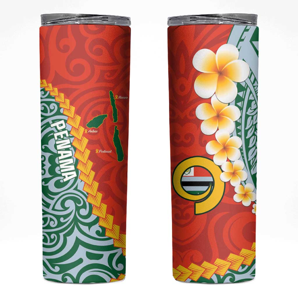 Penama Province Skinny Tumbler Vanuatu Pattern Map With Plumeria Flag Color