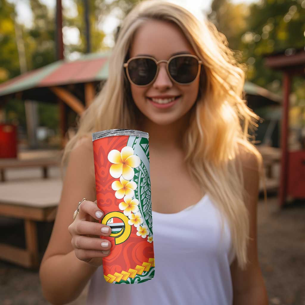 Penama Province Skinny Tumbler Vanuatu Pattern Map With Plumeria Flag Color
