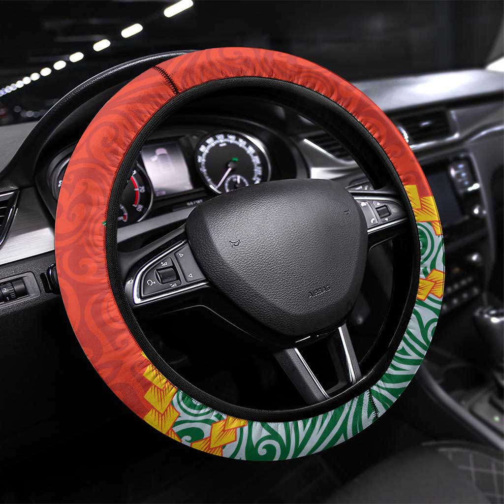Penama Province Steering Wheel Cover Vanuatu Map - Plumeria Flag Color LT14 Universal Fit Red - Polynesian Pride
