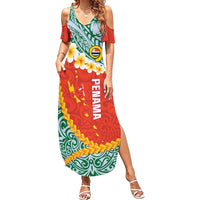 Penama Province Summer Maxi Dress Vanuatu Map - Plumeria Flag Color LT14 Women Red - Polynesian Pride