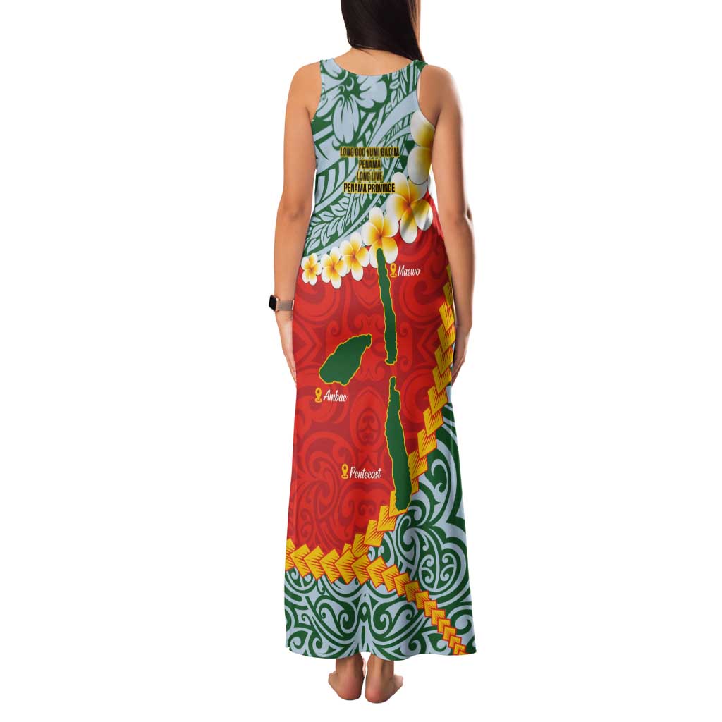 Penama Province Tank Maxi Dress Vanuatu Map - Plumeria Flag Color LT14 - Polynesian Pride