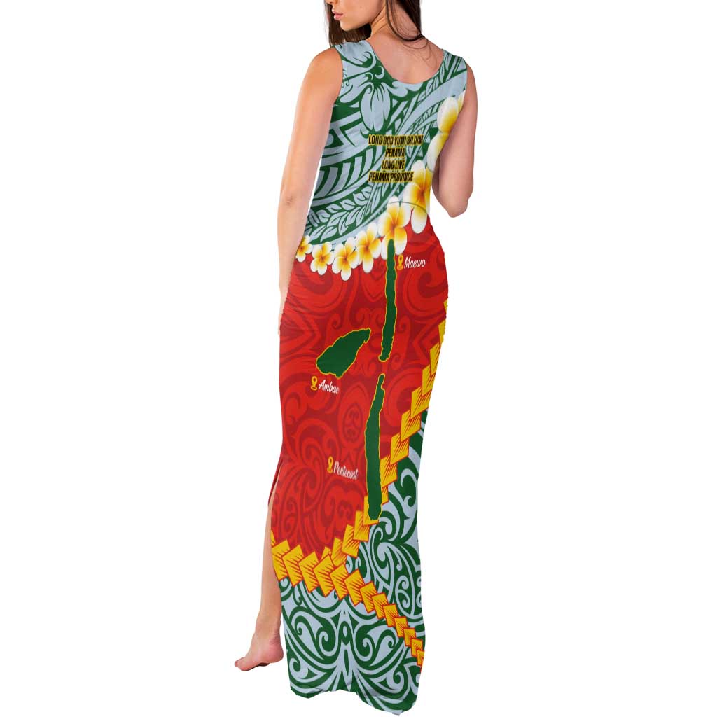 Penama Province Tank Maxi Dress Vanuatu Map - Plumeria Flag Color LT14 - Polynesian Pride