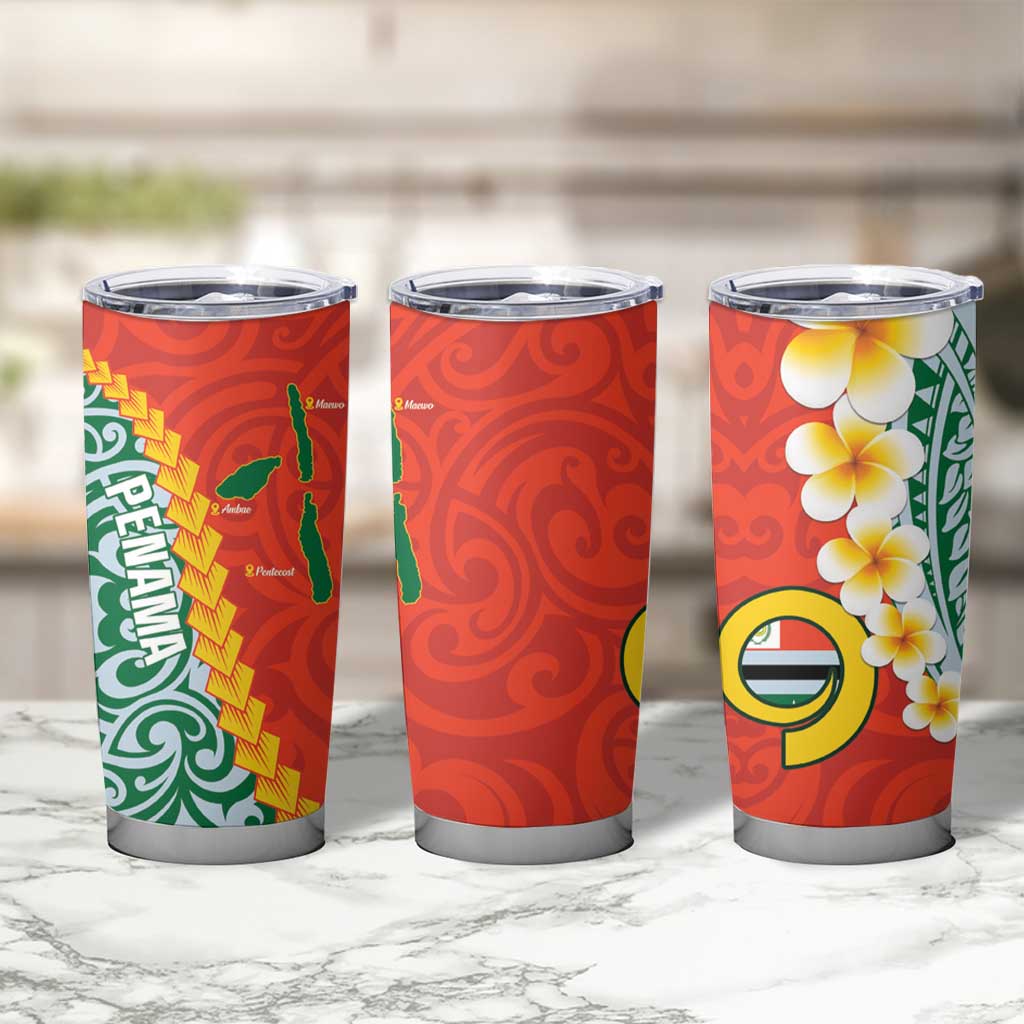 Penama Province Tumbler Cup Vanuatu Pattern Map With Plumeria Flag Color LT14 - Polynesian Pride