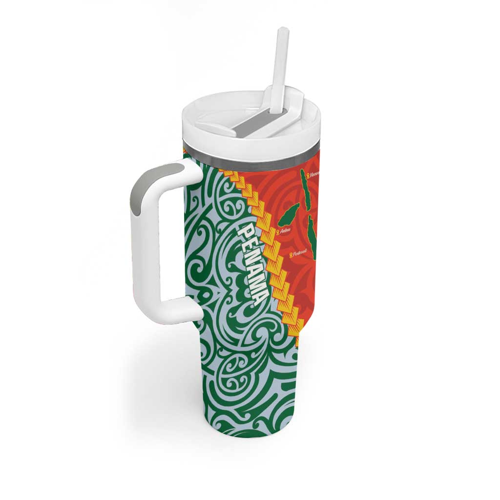 Penama Province Tumbler With Handle Vanuatu Pattern Map With Plumeria Flag Color LT14 - Polynesian Pride