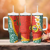 Penama Province Tumbler With Handle Vanuatu Pattern Map With Plumeria Flag Color LT14 - Polynesian Pride