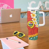Penama Province Tumbler With Handle Vanuatu Pattern Map With Plumeria Flag Color LT14 - Polynesian Pride