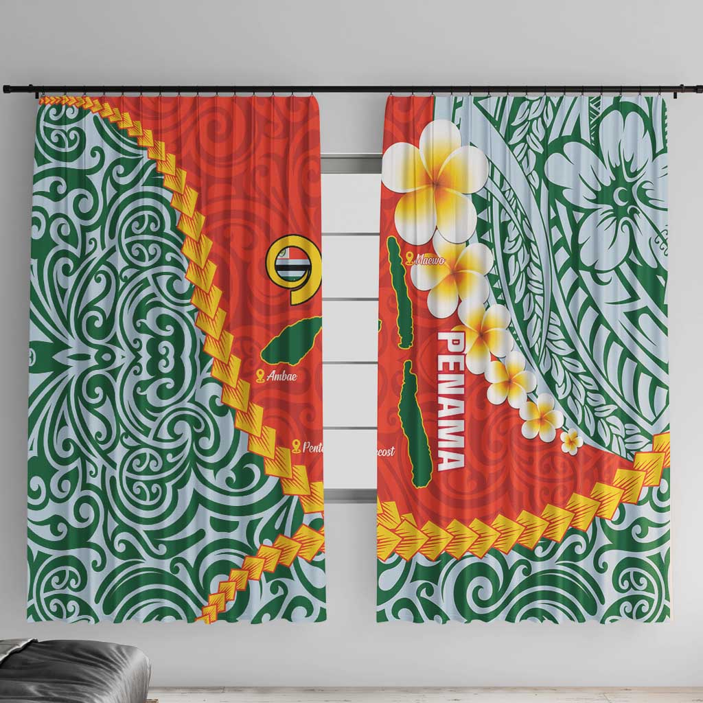 Penama Province Window Curtain Vanuatu Map - Plumeria Flag Color LT14 With Hooks Red - Polynesian Pride