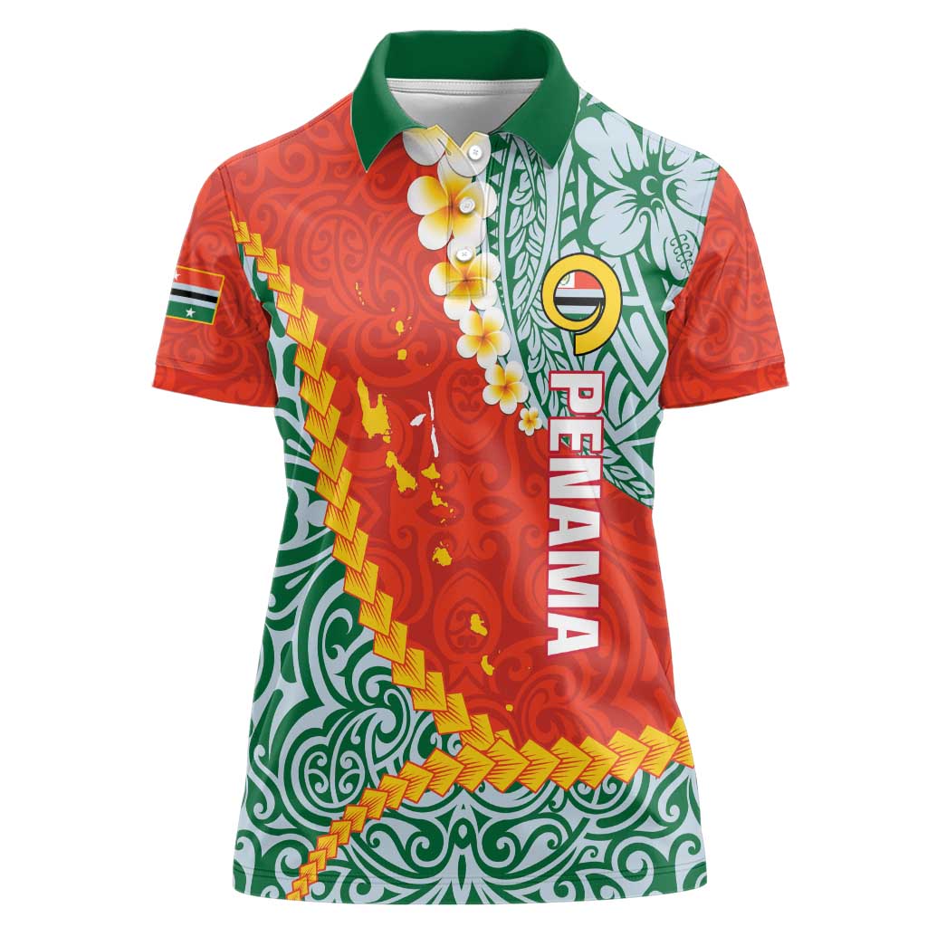 Penama Province Women Polo Shirt Vanuatu Map - Plumeria Flag Color