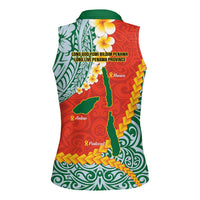 Penama Province Women Sleeveless Polo Shirt Vanuatu Map - Plumeria Flag Color