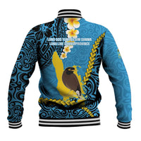 Sanma Province Baseball Jacket Vanuatu Pattern Myna Bird - Plumeria Flag Color LT14 - Polynesian Pride