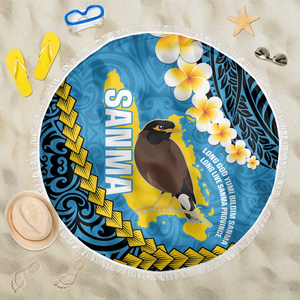 Sanma Province Beach Blanket Vanuatu Pattern Myna Bird - Plumeria Flag Color LT14 One Size 150cm Blue - Polynesian Pride