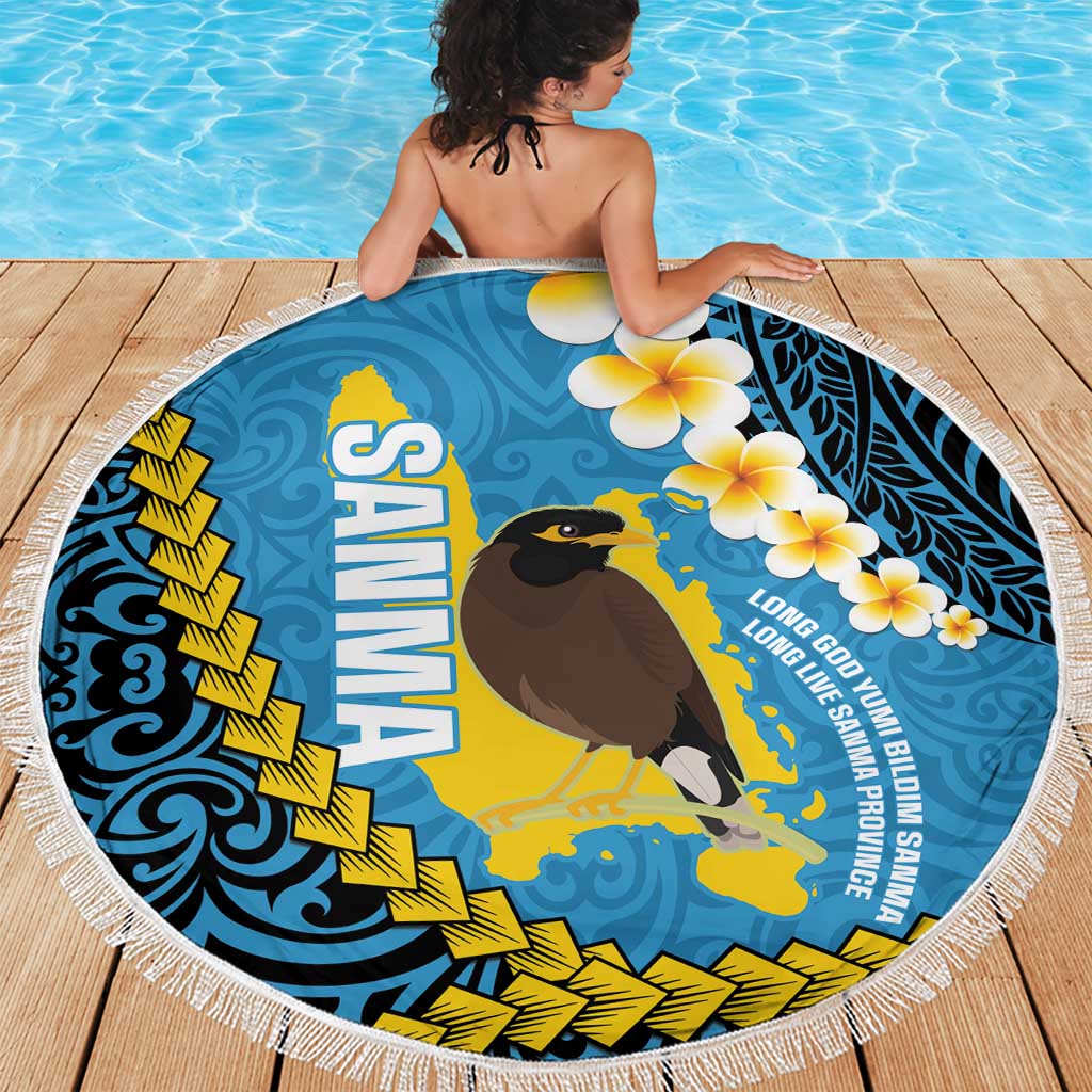 Sanma Province Beach Blanket Vanuatu Pattern Myna Bird - Plumeria Flag Color LT14 - Polynesian Pride