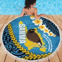 Sanma Province Beach Blanket Vanuatu Pattern Myna Bird - Plumeria Flag Color LT14 - Polynesian Pride