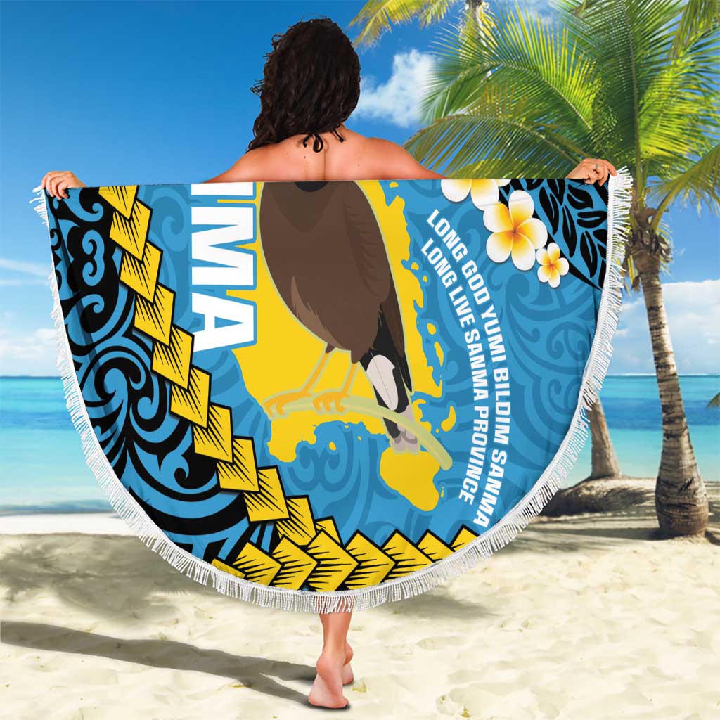 Sanma Province Beach Blanket Vanuatu Pattern Myna Bird - Plumeria Flag Color LT14 - Polynesian Pride
