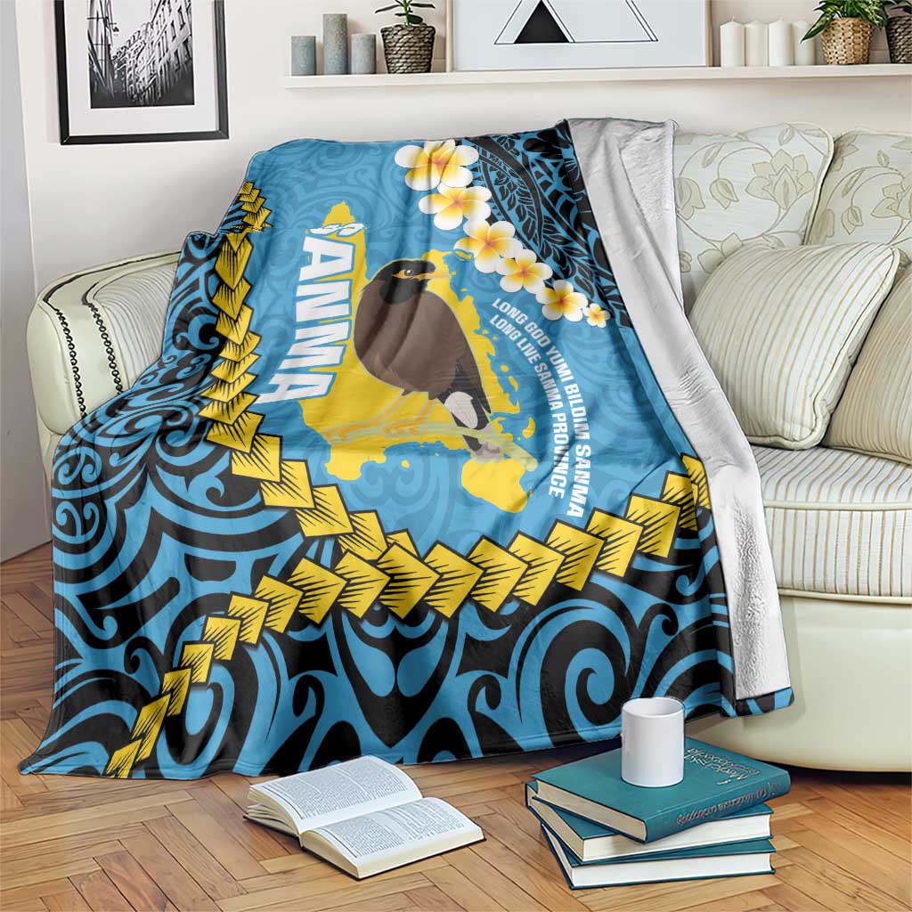 Sanma Province Blanket Vanuatu Pattern Myna Bird - Plumeria Flag Color LT14 Blue - Polynesian Pride