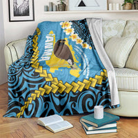 Sanma Province Blanket Vanuatu Pattern Myna Bird - Plumeria Flag Color LT14 Blue - Polynesian Pride