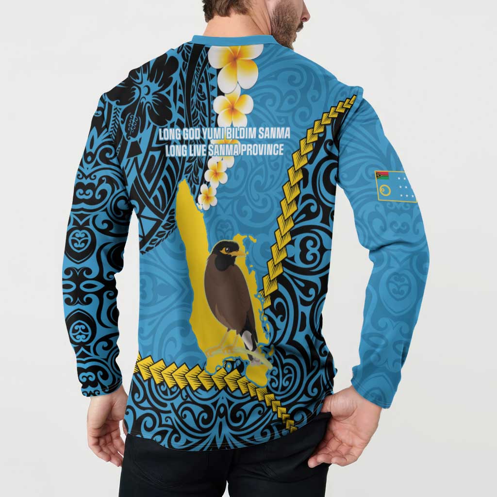 Sanma Province Button Sweatshirt Vanuatu Pattern Myna Bird - Plumeria Flag Color LT14 - Polynesian Pride