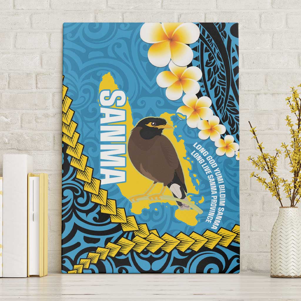 Sanma Province Canvas Wall Art Vanuatu Pattern Myna Bird - Plumeria Flag Color LT14 Without Frame Blue - Polynesian Pride