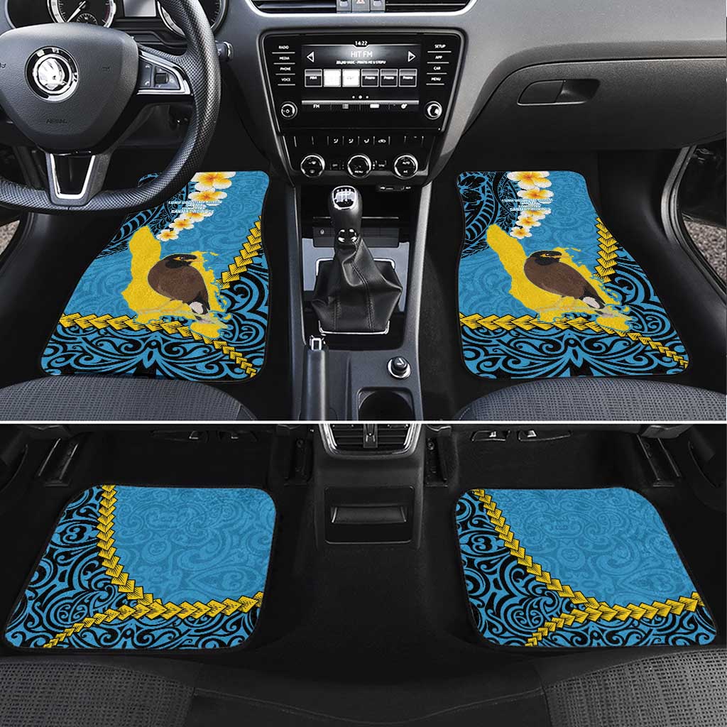 Sanma Province Car Mats Vanuatu Pattern Myna Bird - Plumeria Flag Color LT14 Set 4pcs Blue - Polynesian Pride