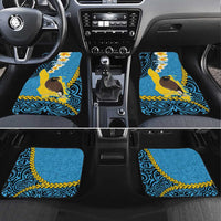 Sanma Province Car Mats Vanuatu Pattern Myna Bird - Plumeria Flag Color LT14 Set 4pcs Blue - Polynesian Pride