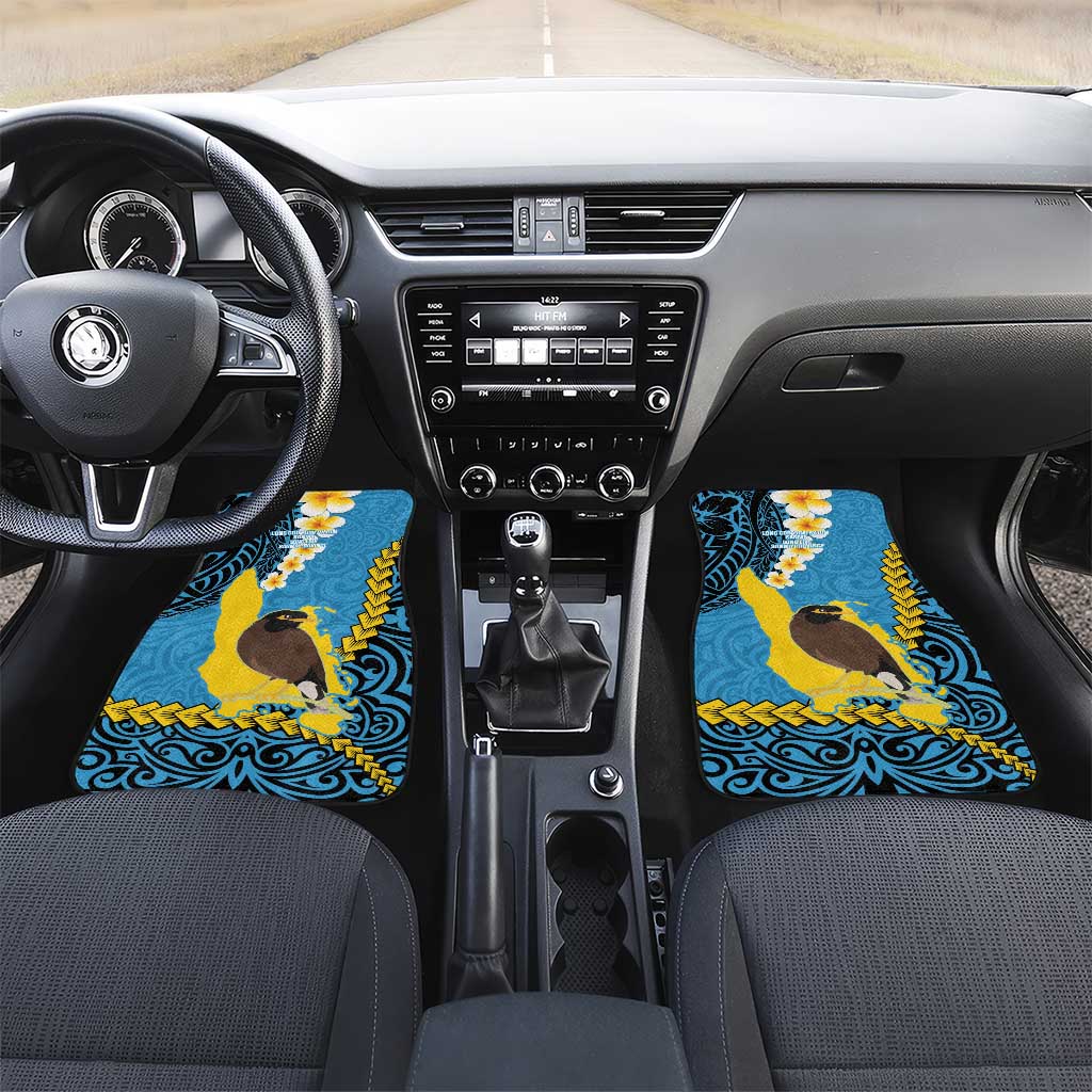 Sanma Province Car Mats Vanuatu Pattern Myna Bird - Plumeria Flag Color LT14 Set 2pcs - Front Blue - Polynesian Pride