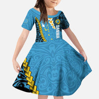 Sanma Province Family Matching Off The Shoulder Long Sleeve Dress and Hawaiian Shirt Vanuatu Pattern Myna Bird - Plumeria Flag Color