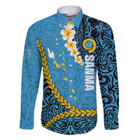 Sanma Province Family Matching Off The Shoulder Long Sleeve Dress and Hawaiian Shirt Vanuatu Pattern Myna Bird - Plumeria Flag Color