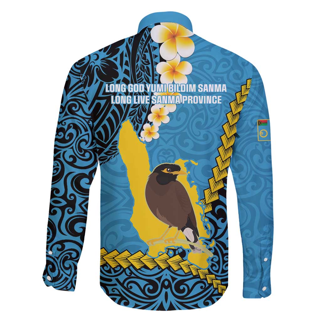 Sanma Province Family Matching Short Sleeve Bodycon Dress and Hawaiian Shirt Vanuatu Pattern Myna Bird - Plumeria Flag Color