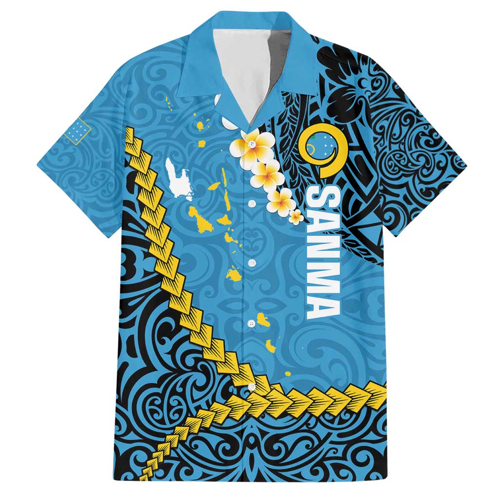 Sanma Province Hawaiian Shirt Vanuatu Pattern Myna Bird - Plumeria Flag Color