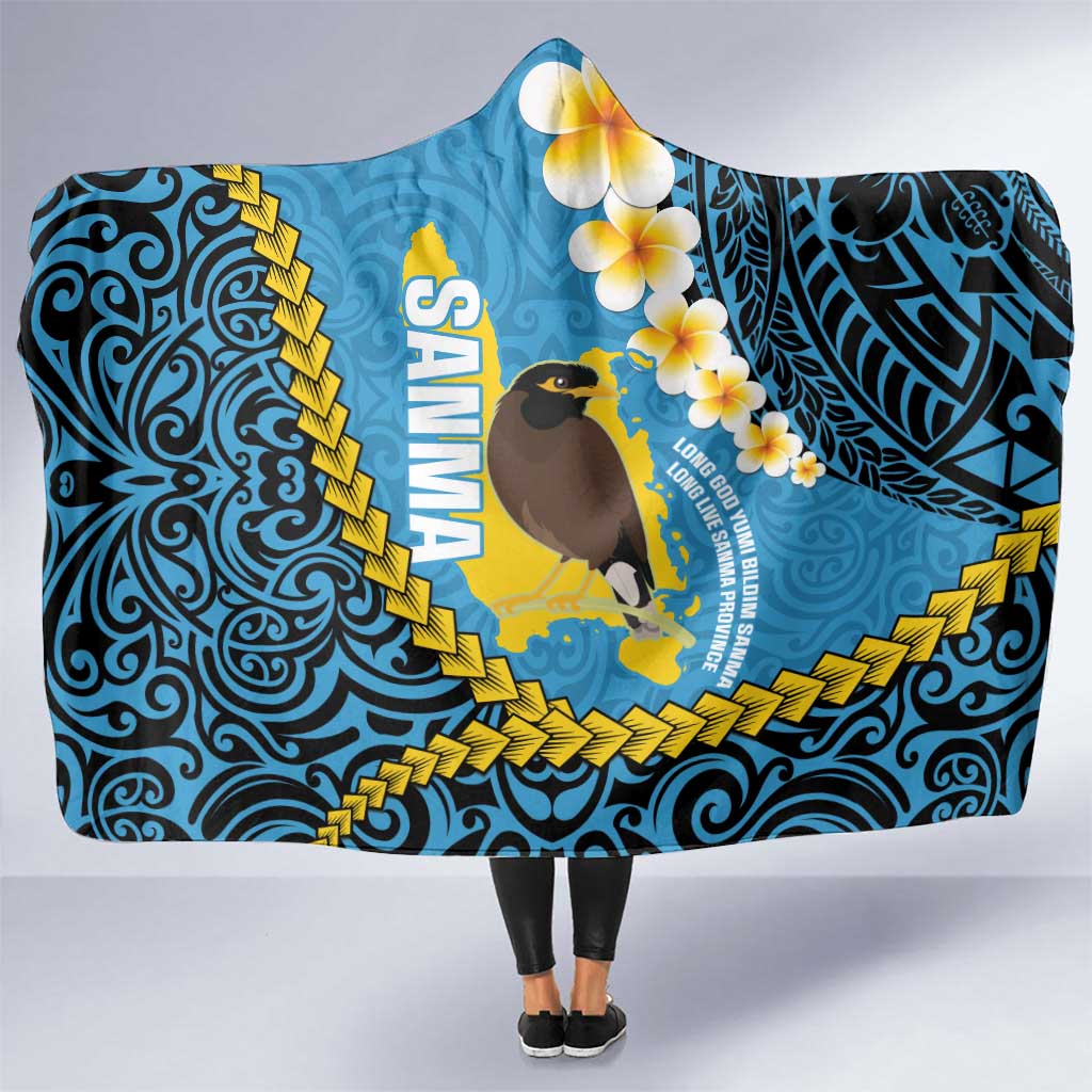 Sanma Province Hooded Blanket Vanuatu Pattern Myna Bird - Plumeria Flag Color LT14 One Size Blue - Polynesian Pride