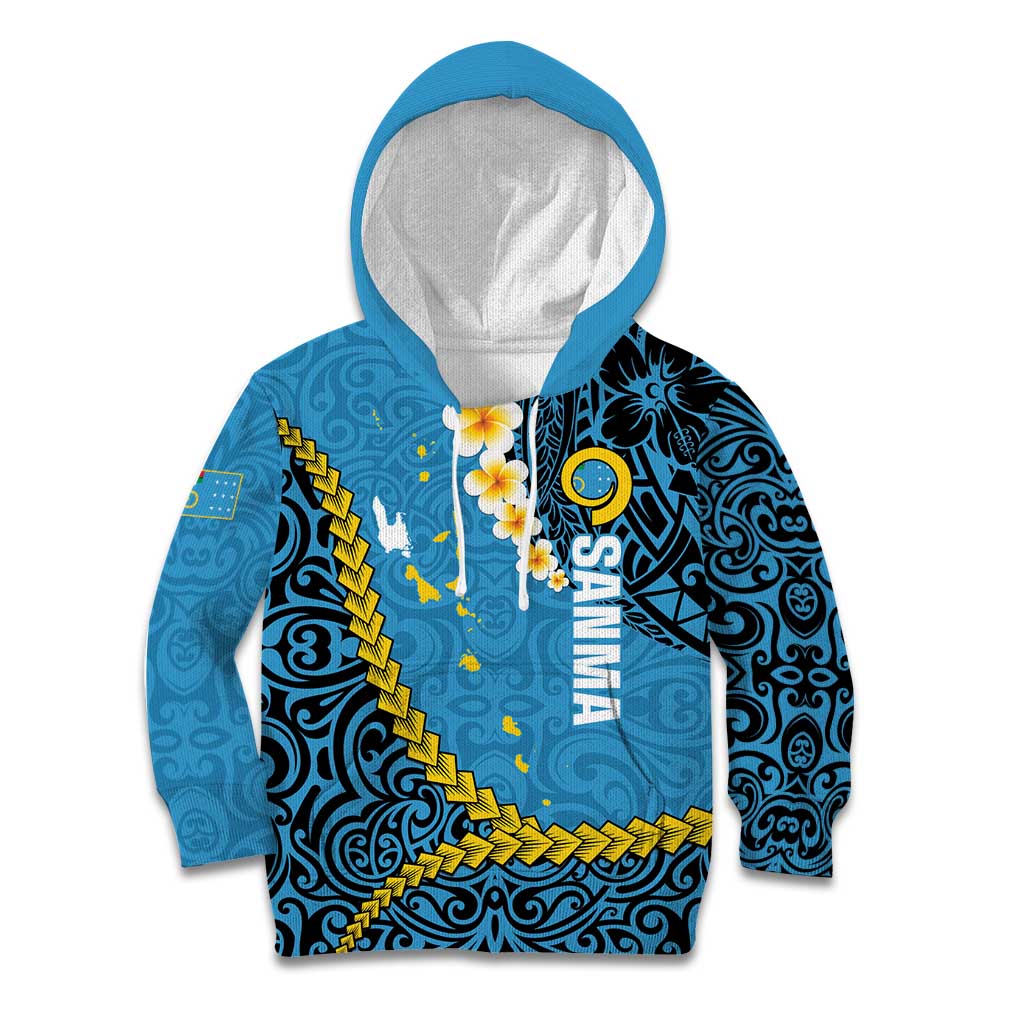 Sanma Province Kid Hoodie Vanuatu Pattern Myna Bird - Plumeria Flag Color