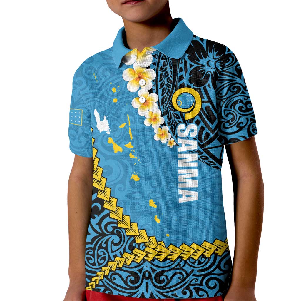 Sanma Province Kid Polo Shirt Vanuatu Pattern Myna Bird - Plumeria Flag Color