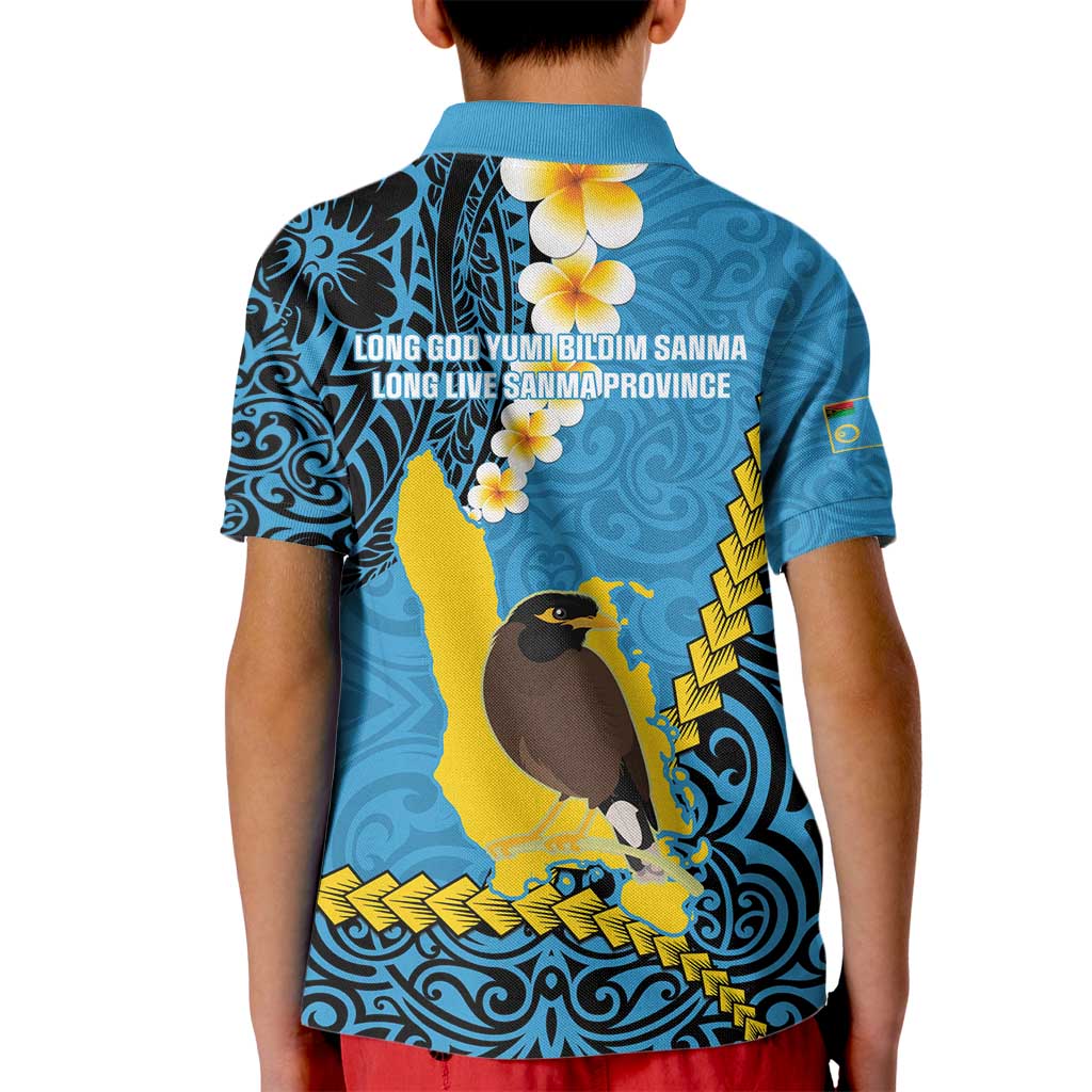 Sanma Province Kid Polo Shirt Vanuatu Pattern Myna Bird - Plumeria Flag Color