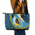 Sanma Province Leather Tote Bag Vanuatu Pattern Myna Bird - Plumeria Flag Color