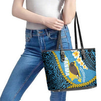 Sanma Province Leather Tote Bag Vanuatu Pattern Myna Bird - Plumeria Flag Color LT14 - Polynesian Pride