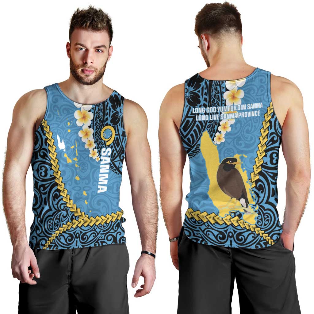 Sanma Province Men Tank Top Vanuatu Pattern Myna Bird - Plumeria Flag Color LT14 - Polynesian Pride