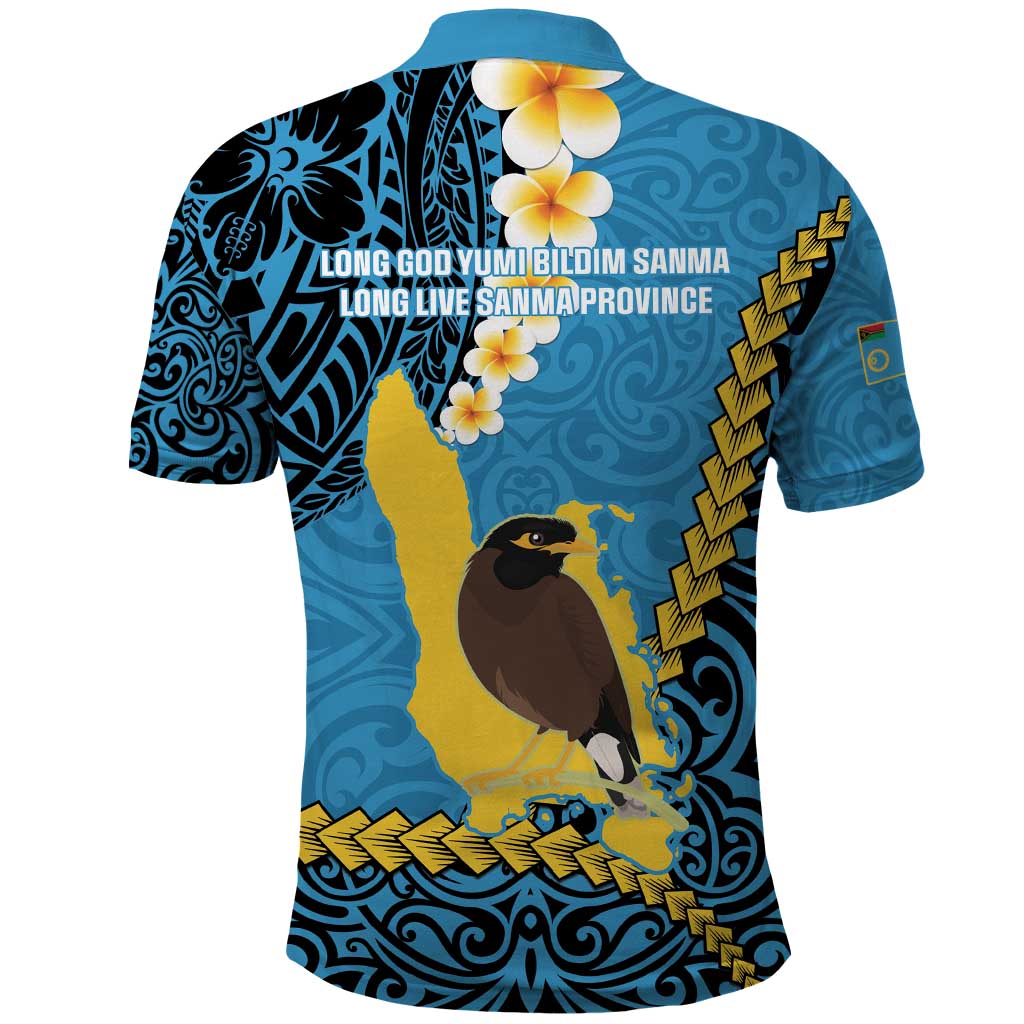 Sanma Province Polo Shirt Vanuatu Pattern Myna Bird - Plumeria Flag Color