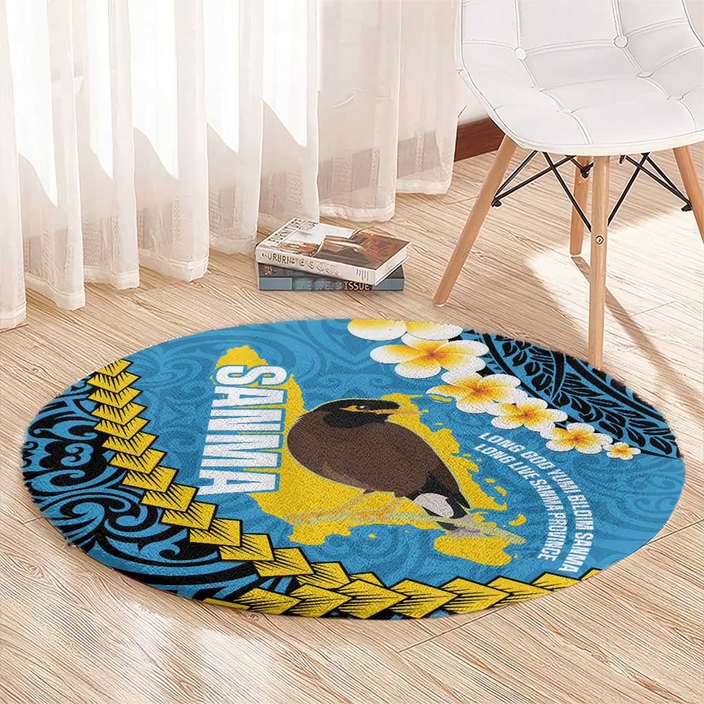 Sanma Province Round Carpet Vanuatu Pattern Myna Bird - Plumeria Flag Color