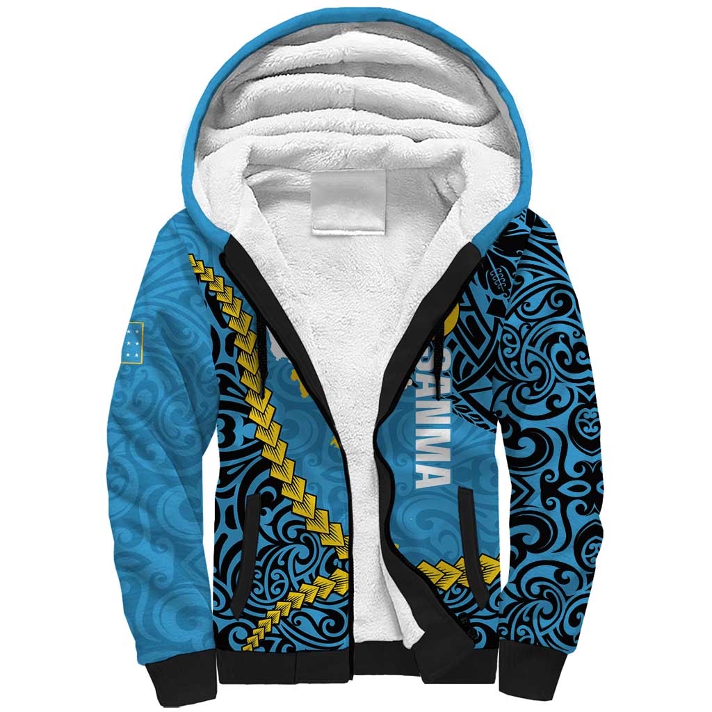 Sanma Province Sherpa Hoodie Vanuatu Pattern Myna Bird - Plumeria Flag Color LT14 Unisex Blue - Polynesian Pride