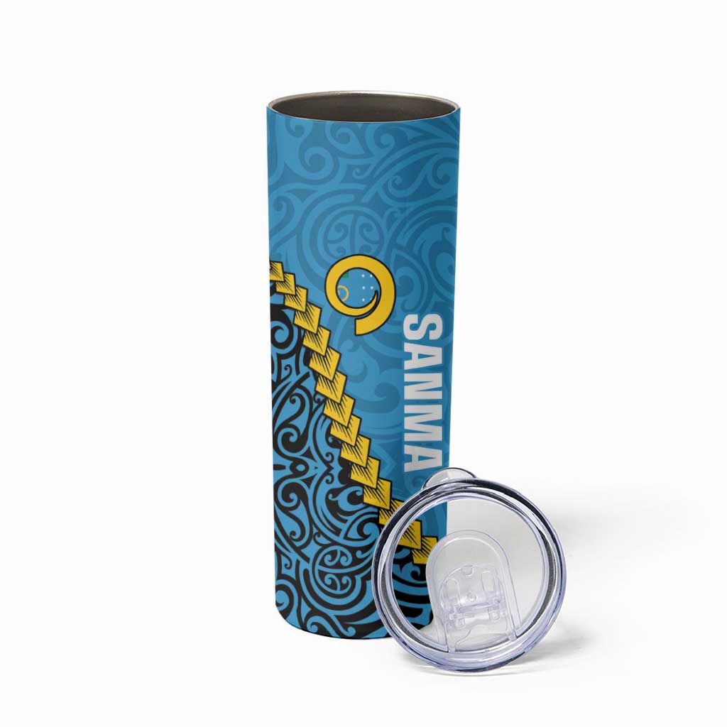 Sanma Province Skinny Tumbler Vanuatu Pattern Myna Bird With Plumeria Flag Color