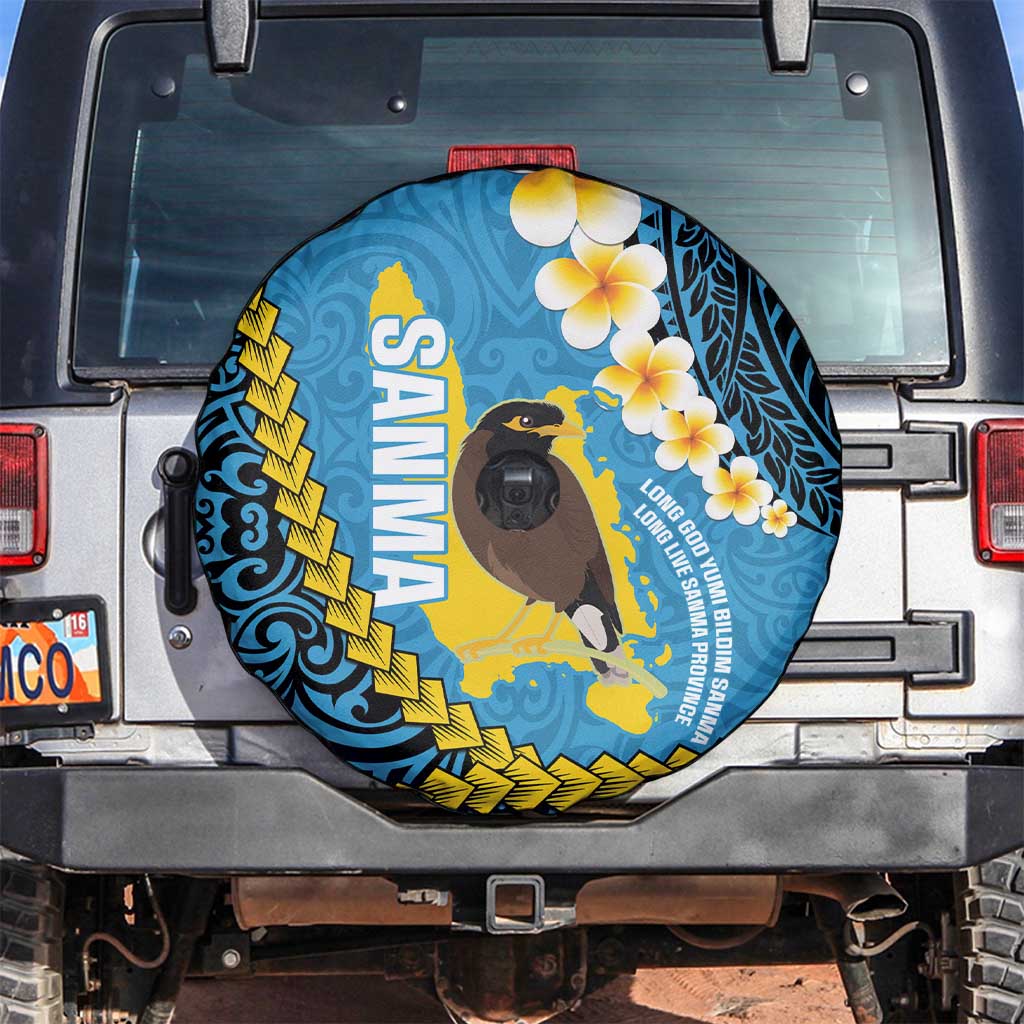 Sanma Province Spare Tire Cover Vanuatu Pattern Myna Bird - Plumeria Flag Color LT14 Blue - Polynesian Pride