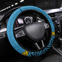 Sanma Province Steering Wheel Cover Vanuatu Pattern Myna Bird - Plumeria Flag Color LT14 Universal Fit Blue - Polynesian Pride