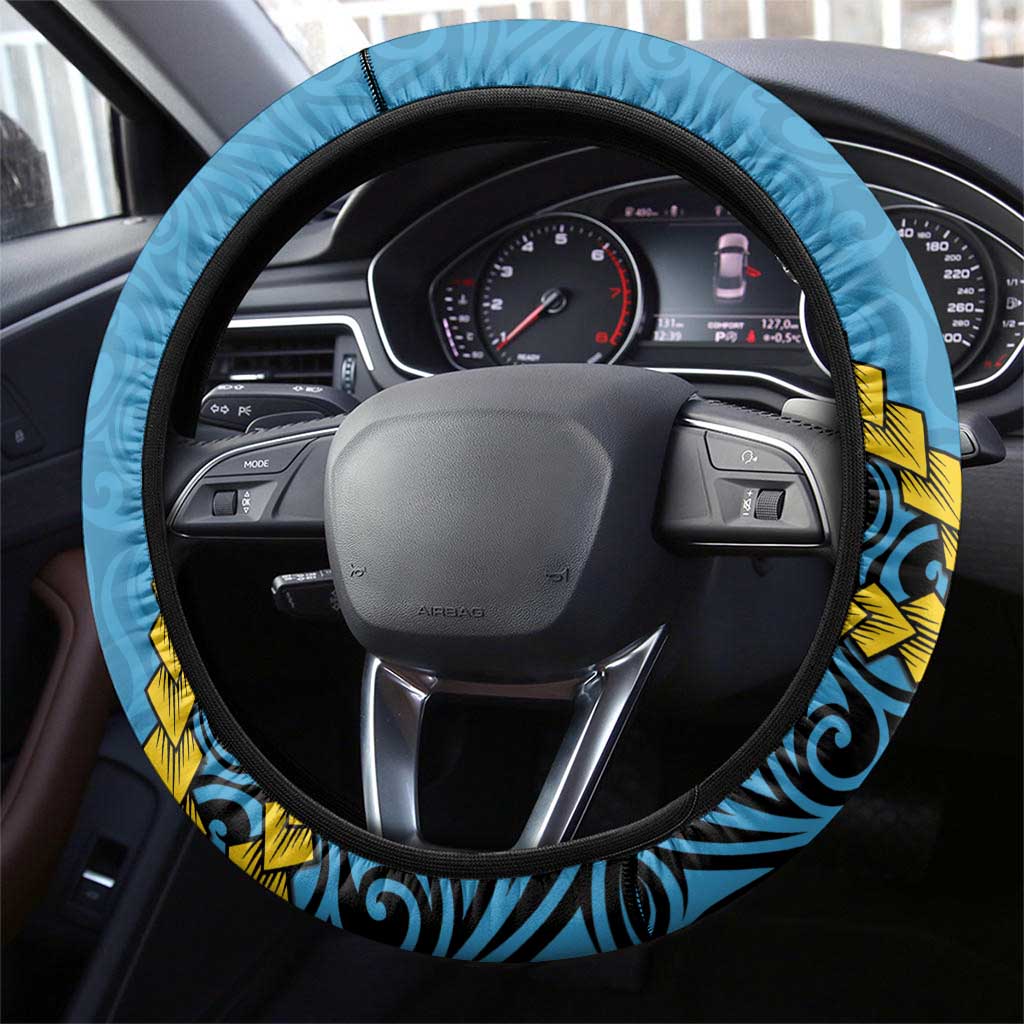 Sanma Province Steering Wheel Cover Vanuatu Pattern Myna Bird - Plumeria Flag Color LT14 - Polynesian Pride