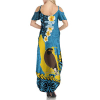 Sanma Province Summer Maxi Dress Vanuatu Pattern Myna Bird - Plumeria Flag Color LT14 - Polynesian Pride