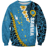 Sanma Province Sweatshirt Vanuatu Pattern Myna Bird - Plumeria Flag Color LT14 Unisex Blue - Polynesian Pride