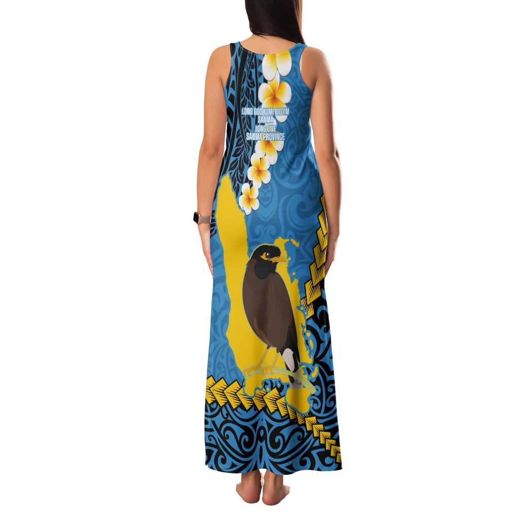 Sanma Province Tank Maxi Dress Vanuatu Pattern Myna Bird - Plumeria Flag Color LT14 - Polynesian Pride